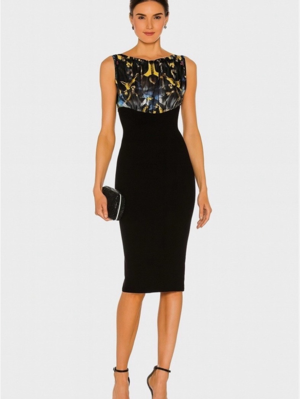 Ted Baker Sleeveless Black‎ BodyCon Sheath Dress with Floral Bodice